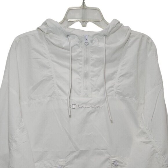 Champion Classic White Hooded Anorak Wind Jacket Small New 1/4 Zip Spellout - Picture 3 of 14